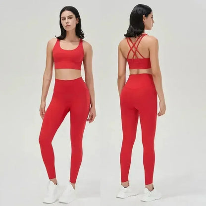 Women's 2 Piece Sports Set - High Waist Booty-Lifting Leggings with Back Pocket & Sports Bra Yoga/Gym/Running Workout Outfit